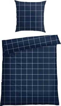 Bettwäscheset zweiteilig Satin dunkelblau kariert - SCHIESSER Home 135*200