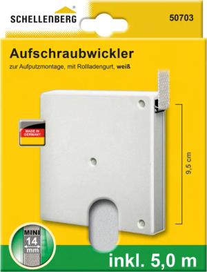 SCHELLENBERG Aufputz-Gurtwickler "Minisystem, Aufschraubwickler inkl. 5 m Gurtband", Rollladengurtwickler zur Montage in der Fensterlaibung