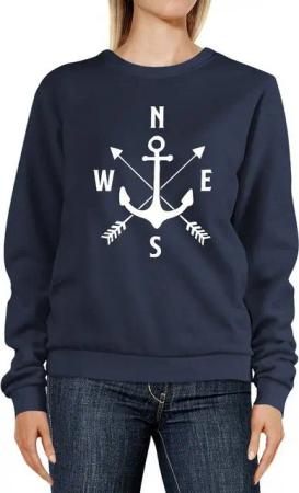 MoonWorks Sweatshirt Sweatshirt Damen Aufdruck Motiv Anker Kompass Pfeile Rundhals-Pullover Pulli Sweater Moonworks®