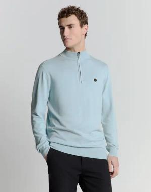 NO EXCESS Rundhalspullover "No Excess Sweatshirt mit halbem Reißverschluss"