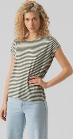 Vero Moda Rundhalsshirt "VMAVA PLAIN SS TOP STRIPE GA JRS NOOS"