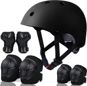 ZEUOPQ Protektoren-Set Kinder-Schutzausrüstungs-Sets, Knieschützer, Ellbogenschützer, Helme (Verstellbarer Helm für Kinder und Schutzausrüstung, 7-tlg., Kinder Sportsicherheits Helm und Schutzausrüstung), Skateboard & Schlittschuhe Schoner, für den Kopfum