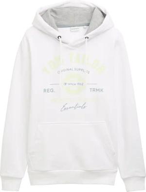 TOM TAILOR Herren Hoodie Sweatshirt mit Logo-Print, weiß, Uni, Gr. XXXL