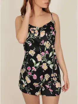 Admas Pyjamas/ Nachthemden Pyjama-Shorts Tanktop Black Flowers schwarz