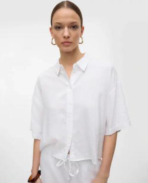 Vero Moda Hemdbluse "VMLINN LINEN 2/4 SHORT SHIRT WVN NOOS"