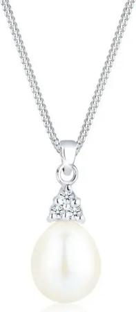 Elli DIAMONDS Kette mit Anhänger Süßwasserzuchtperle Diamant (0.04 ct) 925 Silber