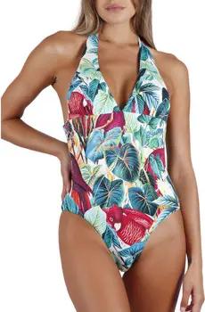 Admas Badeanzug Vorgeformter einteiliger Neckholder-Badeanzug Tropical