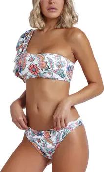 Admas Bikini Zweiteiliges Set asymmetrischer Bikini mit Rüschen White