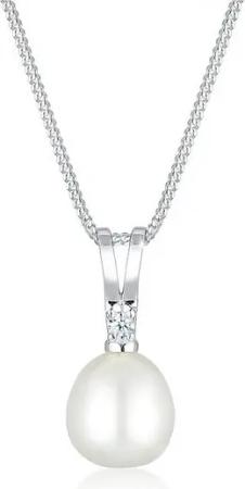 Elli DIAMONDS Kette mit Anhänger Anhänger Süßwasserzuchtperle mit Diamanten Silber