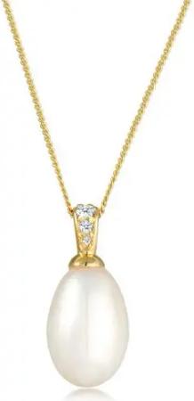 Elli DIAMONDS Kette mit Anhänger Süßwasserzuchtperle Diamant Brillantschliff (0.05 ct) 585 Gelbgold