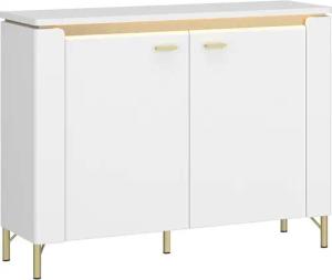 Lomadox Kommode LUKA-129, weiß mit goldfarbenen Akzenten, 2 Türen, Breite 110cm