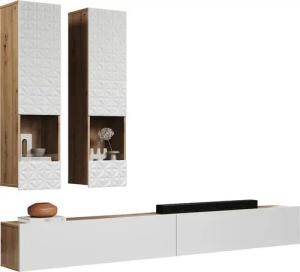 INOSIGN Wohnwand "Rezzo, 2 Hängevitrinen mit Relief-Front, 2 Lowboards je Br. 120 cm", (Komplett-Set, 4 St.), insgesamt Br. 240 cm, Montage stehend oder hängend