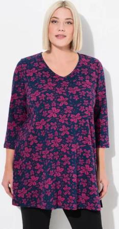 Ulla Popken Longshirt Longshirt Blüten A-Linie V-Ausschnitt 3/4-Arm