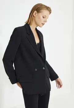 Just Like You  Blazer Schwarze zweireihige Damen-Blazerjacke mit Taschen