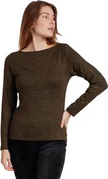 Admas Langarmshirt Top mit langen Ärmeln und U-Boot-Kragen Barca