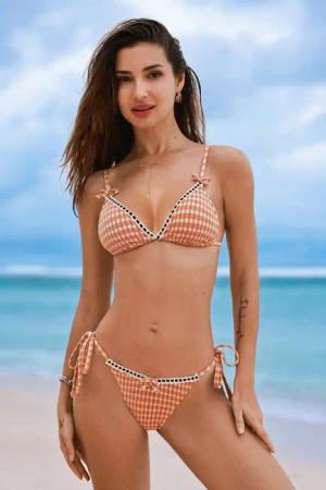Gingham Bikini-Set mit Schleifendetails