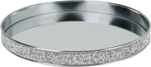 Online-Fuchs Dekotablett - Spiegeltablett aus Metall in Silber mit Fuß, rund - Dekoschale, mit Glitzerperlen bestückt
