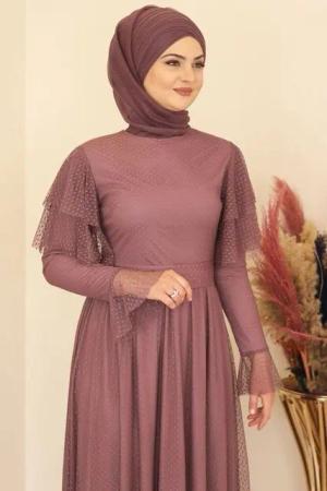 Modavitrini Tüllkleid Abendkleid aus gepunktetem Tüll Hijab Kleid Abiye Abaya
