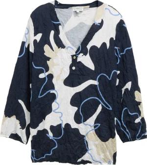 TOM TAILOR Damen Crinkle Blusenshirt, blau, Geblümt, Gr. XXXL
