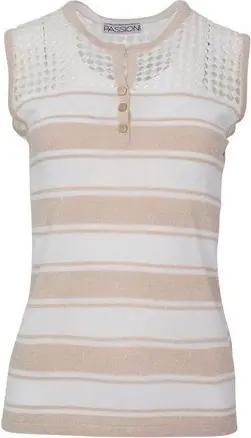 Passioni Ajourpullover in Beige, mit goldenen Glitzerstreifen und perforiertem Detail