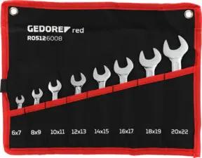 Gedore red Doppelmaulschlüssel Satz, Set 8-tlg, SW 6-22 mm, metrisch, kurz, Schraubenschlüssel Set mit Rolltasche, R05126008