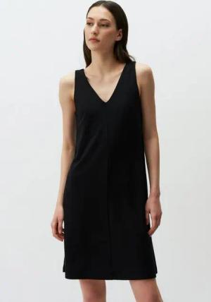Jimmy Key Minikleid V-Ausschnitt Ärmellos Tasche Kleid