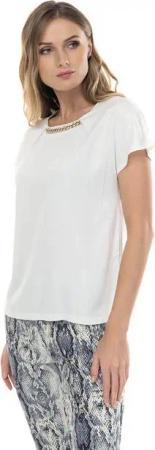 Passioni Tunikashirt T-Shirt in Weiß mit goldener Kette am Rundhalsausschnitt