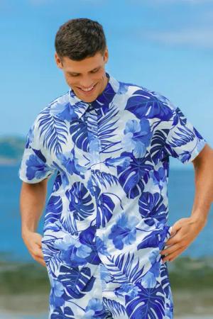 Blau geblümtes Herren-Kurzarmshirt