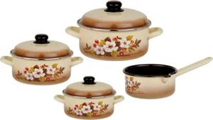 GSW Topf-Set Madeira, Stahl-Emaille (7-tlg., je 1 Kochtopf 16/20/24 cm, 1x Stielkasserolle 16 cm), ideal für Allergiker, Induktion