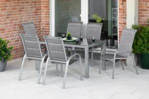 MERXX Garten-Essgruppe "Amalfi di lusso", (7 tlg.), 4 Stapelsessel, Hochlehner, Gartentisch