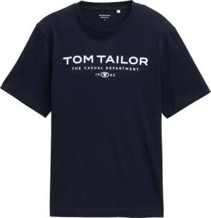 TOM TAILOR Herren T-Shirt aus Baumwolle mit Logo-Print, blau, Uni, Gr. XXL