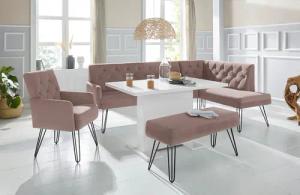 exxpo - sofa fashion Eckbank "Doppio, Chesterfield Optik, komfortabel und bequem, hohe Designfüße", Frei im Raum stellbar