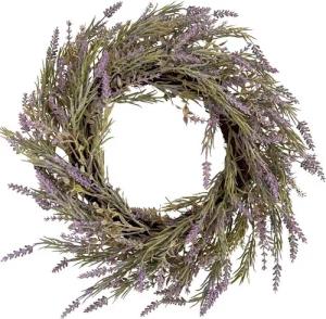 Online-Fuchs Dekokranz - Türkranz aus Lavendel mit LED-Beleuchtung und Timerfunktion, Deko für Frühling, Sommer, Herbst