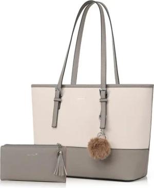 Fassiona Shopper Handtasche Damen mit Geldbörse und Schlüsselanhänger, Groß Damen Handtasche, Geschenke für Frauen in schlichter Optik