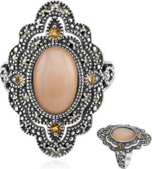 Cavill Silberring Pfirsich Mondstein & Citrin Silber Ring, Sri Lanka, 3,09 ct (1-tlg)