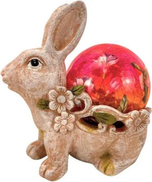 Online-Fuchs LED Gartenleuchte - Gartenfigur Hase mit Solarkugel in Bruchglasoptik für außen, Warmweiße LED, Solarleuchten Tiere