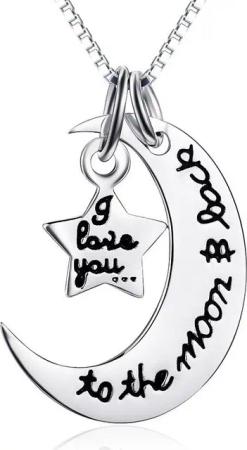 Schmuck-Elfe Kette mit Anhänger Mond I love you to the moon and back, 925 Silber coloriert