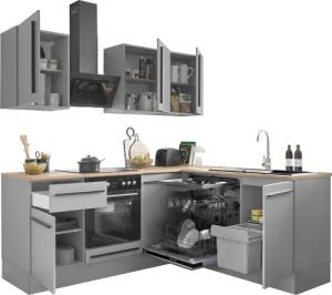 BASIC by Balculina Winkelküche "Denver, Küche BxHxT 220/115 x 211 x 60", Breite 220 cm, wahlweise mit E-Geräten und Induktion