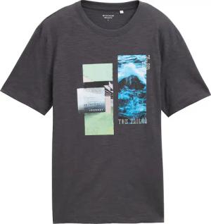 TOM TAILOR Herren T-Shirt mit Foto-Print, schwarz, Uni, Gr. L