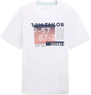 TOM TAILOR Herren T-Shirt aus Baumwolle mit Print, weiß, Uni, Gr. XXL