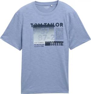 TOM TAILOR Herren T-Shirt aus Baumwolle mit Print, blau, Uni, Gr. S