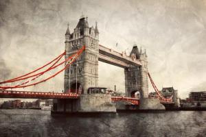 queence Leinwandbild "Tower Bridge", London-Schwarz-Weiß-Kunst-Modern-Brücken-Rain-Städte-Großbritannien, Premium-Leinwandstoff, Handarbeit aus Deutschland