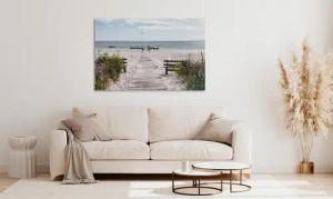 queence Acrylglasbild "Erlos", Strand-Himmel-Düne-Deutschland-Gräser-Meer-Meer Bilder-Spa-Steg, (1 St.), Fine Art-Print in Galeriequalität