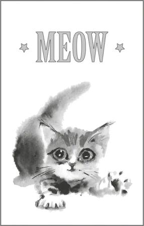 queence Leinwandbild "Katze MEOW", Kunst-Modern-Schriftzug-Tiere-Katze-Katzen-Katzenbilder-Schwarz-Weiß, Premium-Leinwandstoff, Handarbeit aus Deutschland