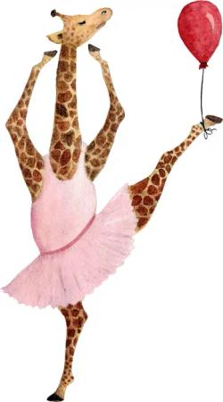 queence Leinwandbild "Ballerina Giraffe", Luftballon-Giraffe-Giraffen-Giraffen Bilder-Tanz, Premium-Leinwandstoff, Handarbeit aus Deutschland, Kindermotiv