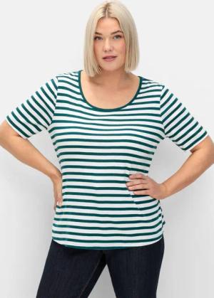 Sheego T-Shirt mit Streifen und Rundhalsausschnitt, petrol-weiß, Gr.44/46