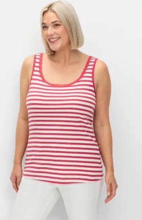 Sheego Tanktop mit Ringeln und Spitze am Ausschnitt, sorbet pink-ecru, Gr.44