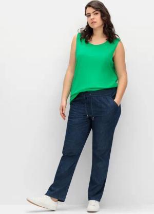 Sheego Weite Jeans mit gesmoktem Rundum-Dehnbund, dark blue Denim, Gr.46