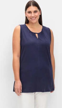 Sheego Top mit leichter Raffung und Cut-out am Ausschnitt, nachtblau, Gr.48