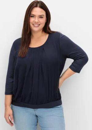 Sheego Blusenshirt mit Chiffon-Body und 3/4-Ärmeln, tiefblau, Gr.56/58